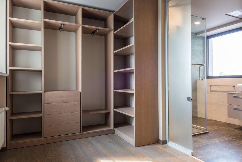 Custom wood shelving on display